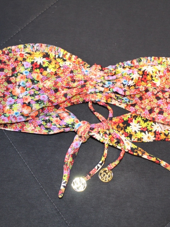 Luli Fama Other - Luli Fama Bright Multicolor Floral Bandeau Bikini Top with Gold Charms
